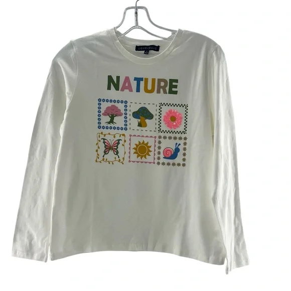 NWOT Love Ellie Graphic Nature Sequin White Long Sleeve XL - Picture 2 of 5